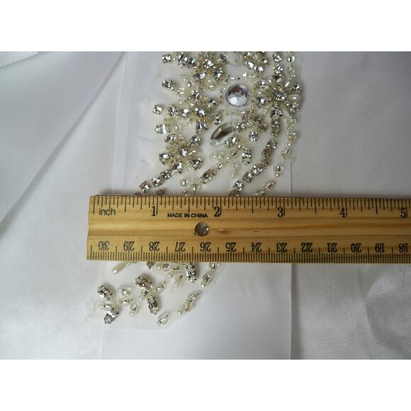 White rhinestone bridal wedding dress belt sash, flower bridal white belt sash - Picture 6 of 6